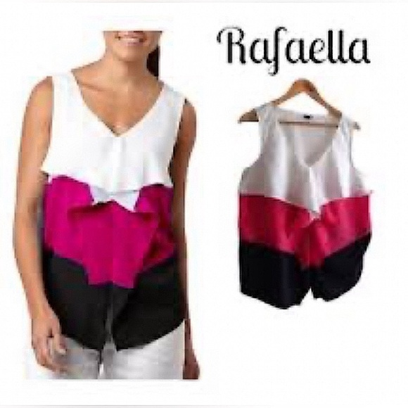 Rafaella Sleeveless Tank Tiered Ruffle Colorblock Black White Pink Fuchsia M - Picture 5 of 11